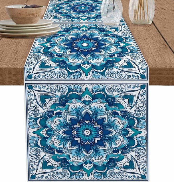 Boho Tischläufer JMG Household Supplies in Petrolblau mit floralem Design, B/H: 150 x 33 cm - Bild 1