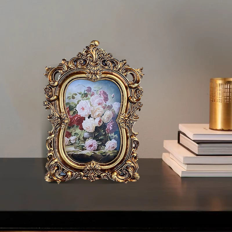 Dekorativer Vintage Bilderrahmen von Kesoto in Gold mit floralem Design aus Metall für Wand und Tisch - Bild 2