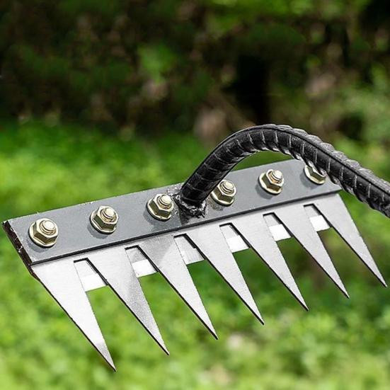 Hello Garden Garten-Unkrautrechen aus Kohlenstoffstahl mit 8 Zinken als Schwerlast-Unkrautzieher und Hand-Auswurzelwerkzeug - Bild 4