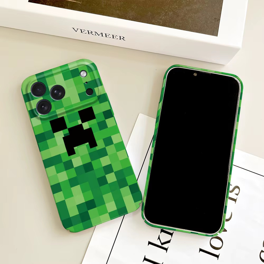 M-Mine Glänzende HD Hartschalen-Handyhülle für iPhone 17 16 15 14 13 12 11 Pro Max Plus Mini in Green mit C-Creeper C-Craft Design - Bild 5