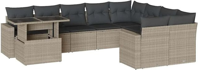 vidaXL 10-teilige Garten-Sofagarnitur aus Poly-Rattan mit Kissen in Hellgrau - Bild 1