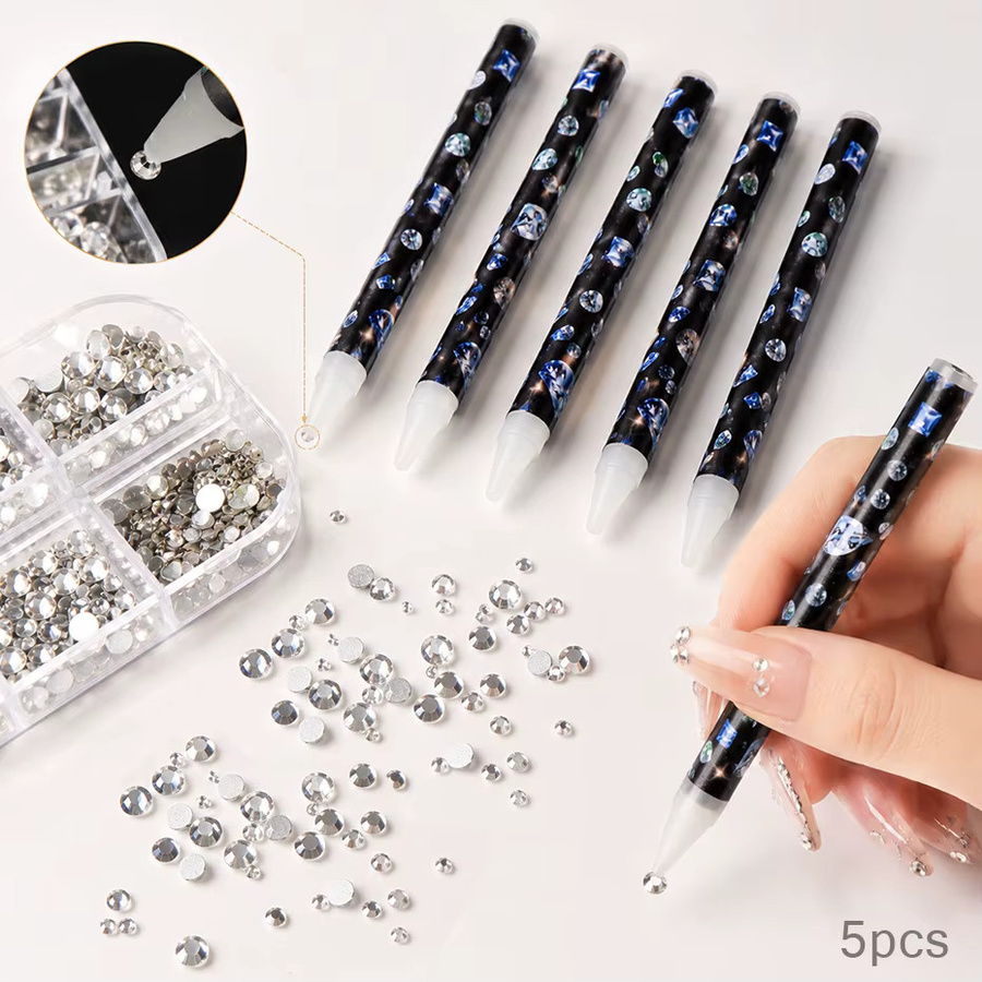 5-teiliges Nagelkunst-Strass-Stift-Set, klebriger Harzstift und Wachsstift - Bild 2