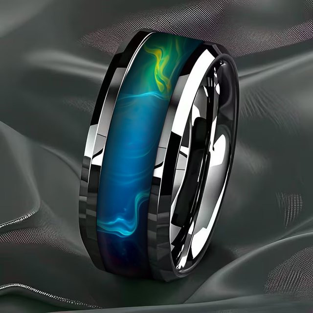 SUNFLOWERZHU Edelstahlring, 8mm, Grün, Unisex, Verlobung - Bild 1