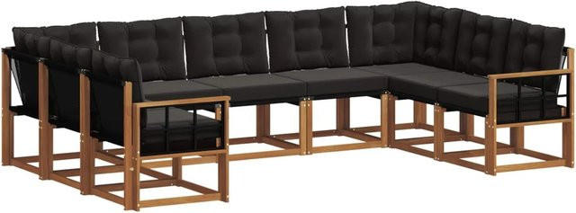 vidaXL Outdoor-Sofagarnitur aus Akazienholz in L-Form mit Textilene-Bezug und Kissen, 29-teilig, Natur und Schwarz - Bild 1