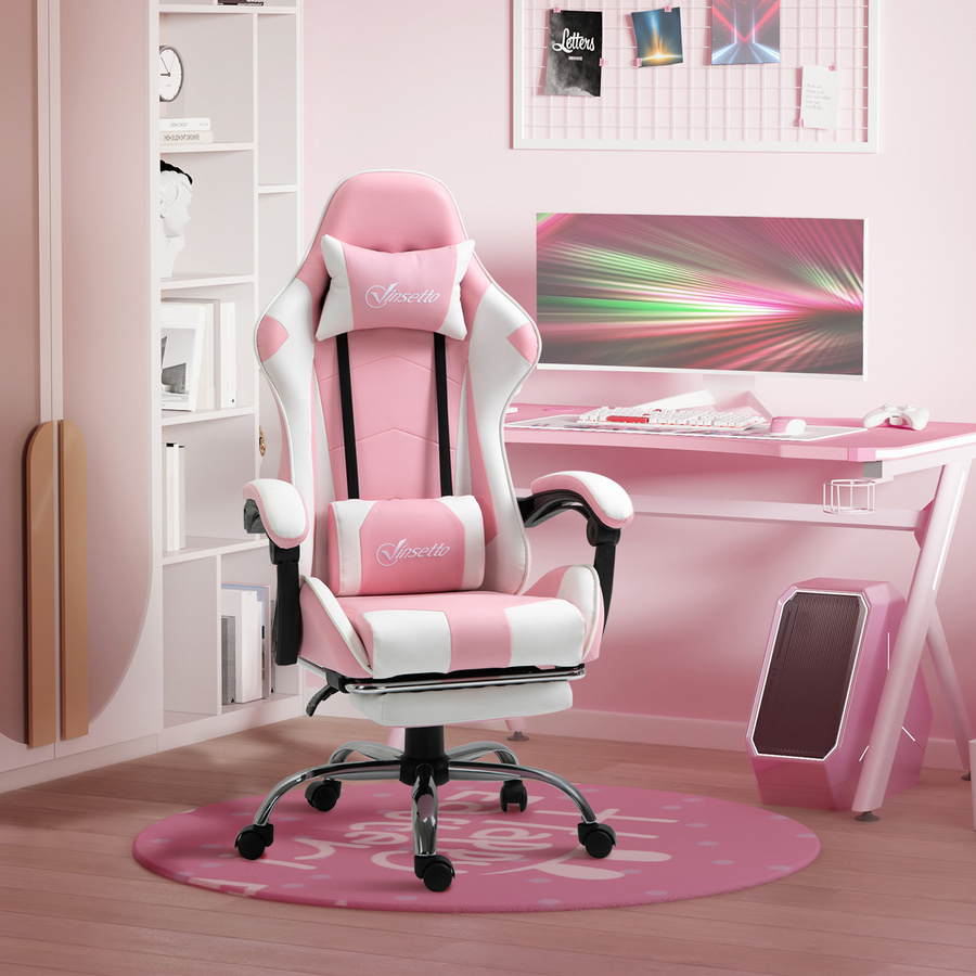 Vinsetto Gamingstuhl Ergonomischer Computerstuhl mit Kopfstütze und Lendenkissen in Rosa-Weiß - Bild 2