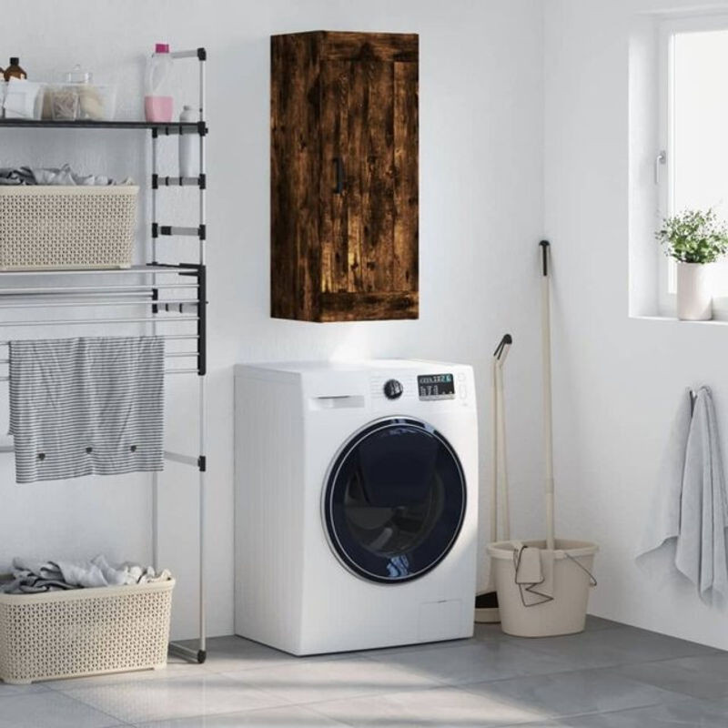 Wandschrank vidaxl in Räuchereiche Braun aus Holzwerkstoff und Metall mit 3 Drehtüren, B/T/H: 34,5 x 34 x 90 cm - Bild 1