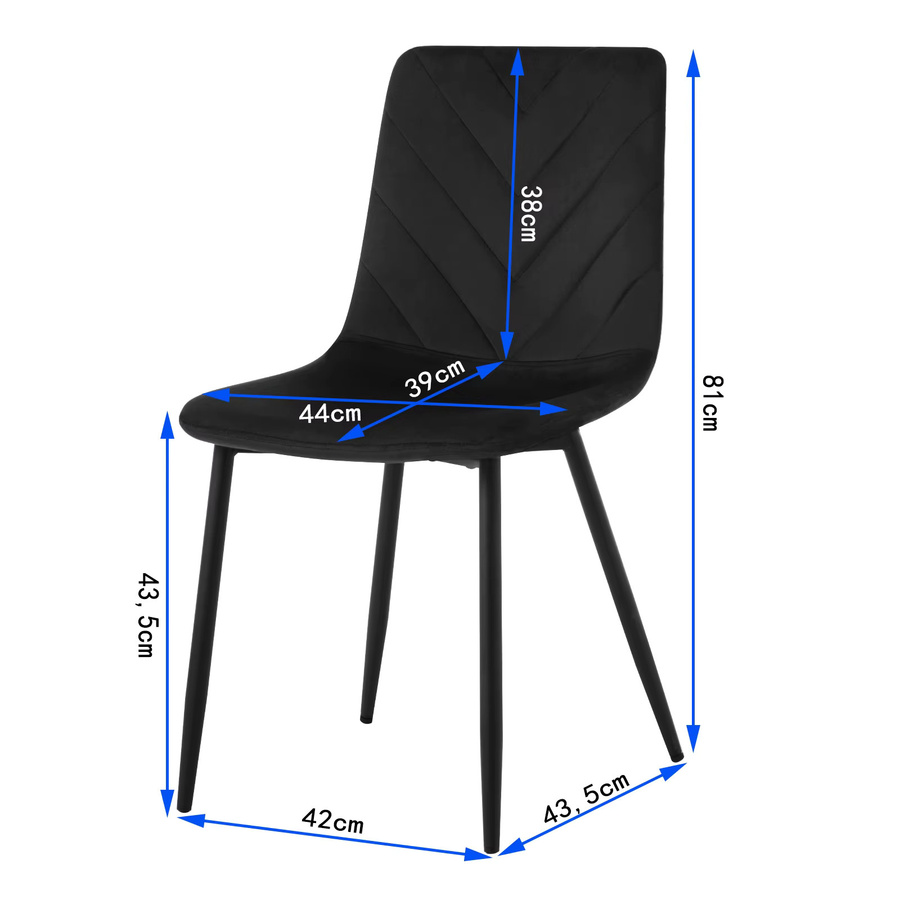 4er Set ergonomische Esszimmerstühle von Eugad aus Samt in Schwarz mit gepolsterten Metallbeinen für Küche und Wohnzimmer - Bild 5