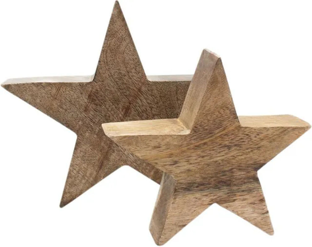SPETEBO Mango Holz Sterne 2er Set Braun - Geometrische Weihnachtssterne als Tischdeko für Advent und Weihnachten - Höhe: 20 cm und 15 cm - Bild 1