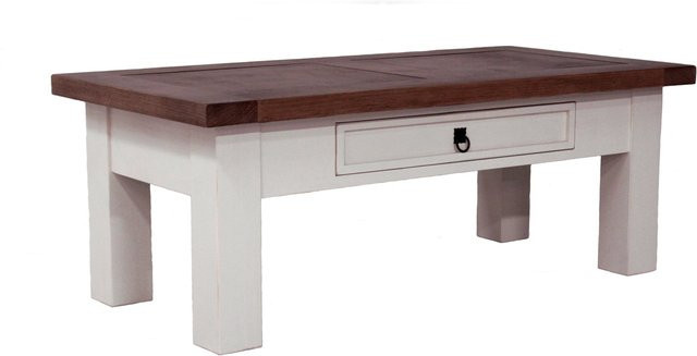 Couchtisch Finca aus massiver Pinie in Antikfinish und Weiß - Bild 1