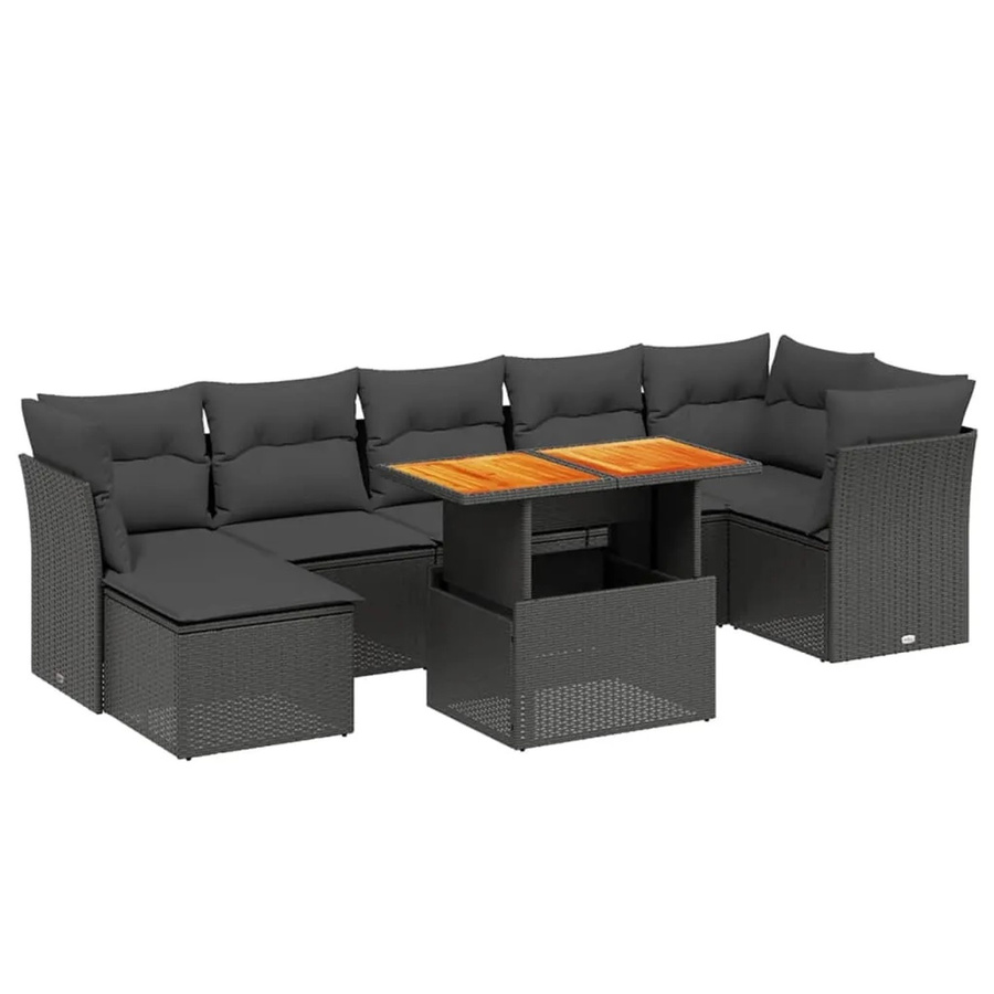 vidaXL 8-teilige Garten-Sofagarnitur aus Poly-Rattan und Akazienholz in Schwarz mit Kissen - Bild 2