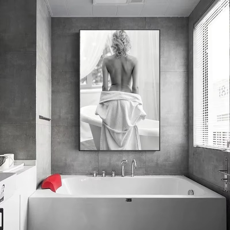 Modernes Leinwandgemälde mit Porträt einer sexy Frau in Schwarz-Weiß für deine Wandkunst - Bild 2