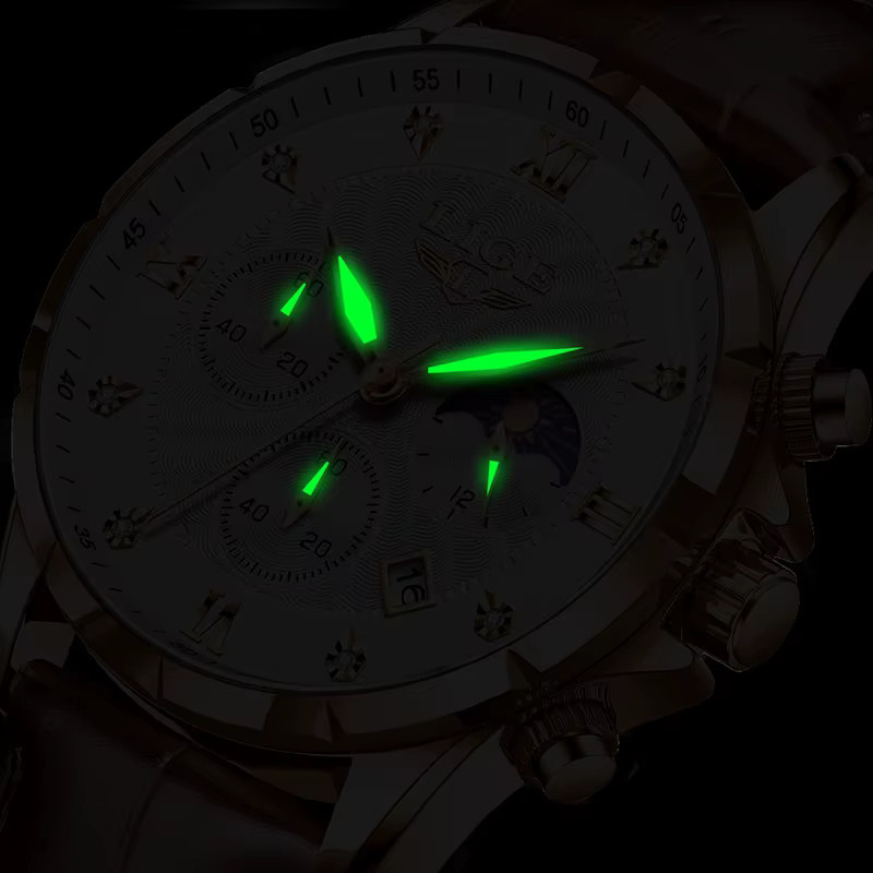 LIGE Armbanduhr Chronograph, Quarz, Leder, Blau, Roségold, Herren - Bild 4