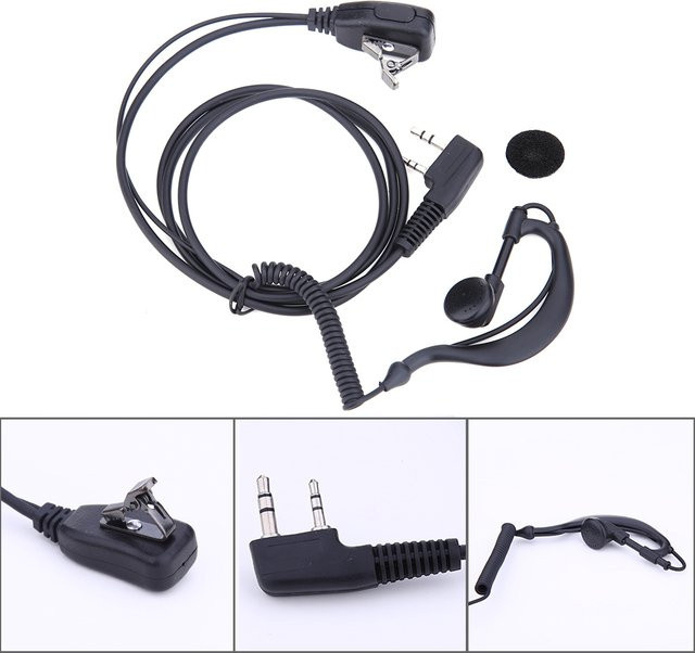 2-Pin Headset mit PTT-Mikrofon und Ohrhaken für Walkie Talkie, In-Ear Kopfhörer in Schwarz, Kabellänge: 1 m, kompatibel mit BAOFENG UV5R, KENWOOD und HYT - Bild 1
