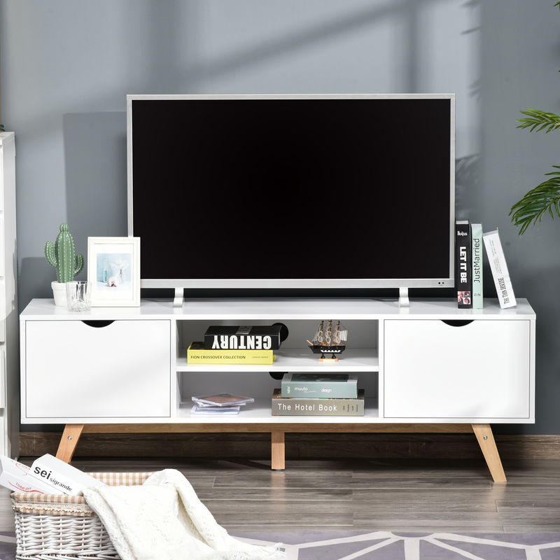 Aosom TV Schrank in Weiß mit Schubladen und offenen Regalen, moderne TV-Kommode aus MDF, B/T/H: 150 x 39 x 50 cm - Bild 2