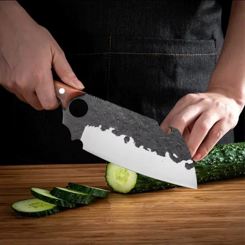InLeung Cleaver Küchenmesser aus Edelstahl in Silber mit Holzgriff und Schutzhülle - Bild 3