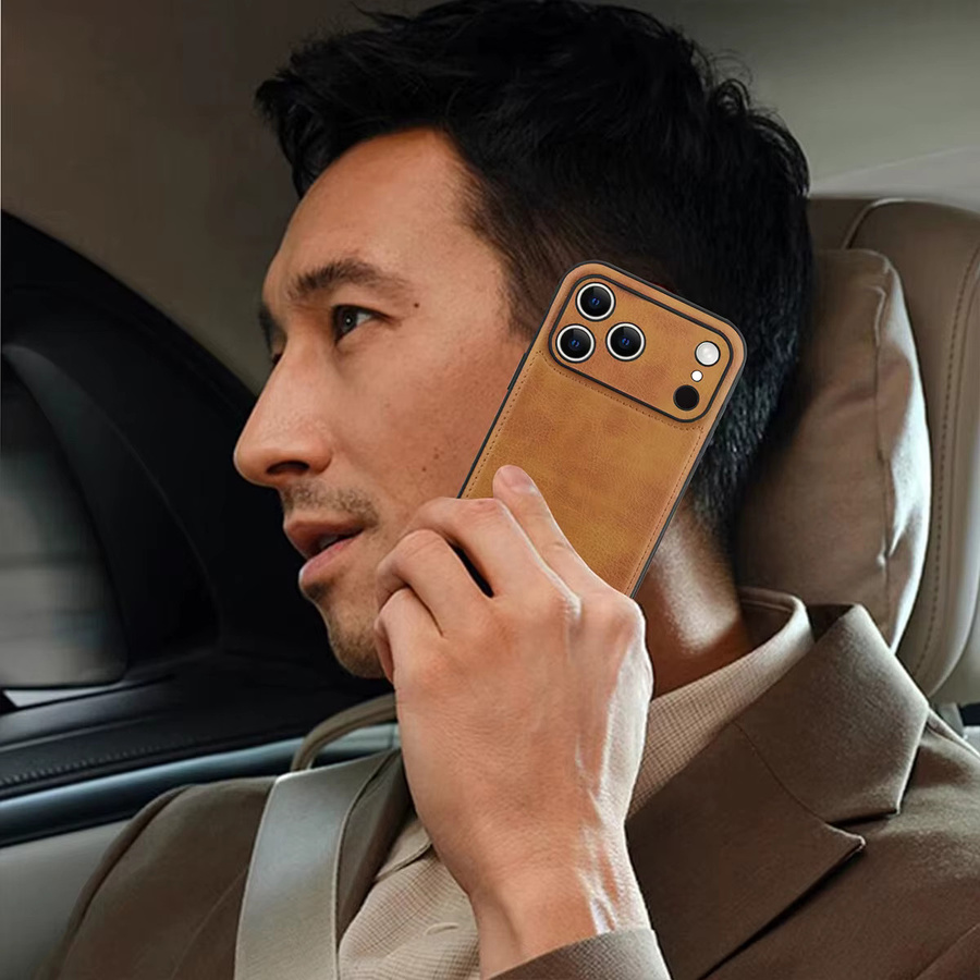 SZMUGUA Vintage PU-Leder Handyhülle für iPhone, Stoßfeste Business-Rückabdeckung in Braun - Bild 2