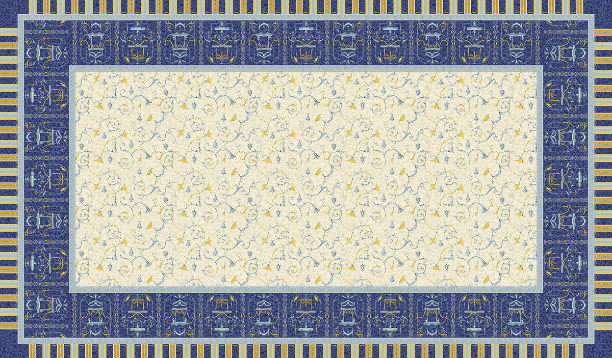 Bassetti Tischdecke Twill OPLONTIS aus Baumwolle in Blau mit floralem Muster - Bild 1