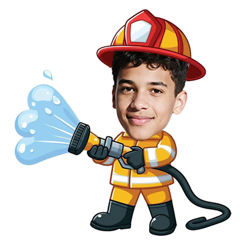 Anpassbare Porträtaufkleber mit Feuerwehrmann- und Feuerwehrauto-Muster für Kinder- und Erwachsenen-Geburtstagspartys, Mehrfarbig - Bild 3