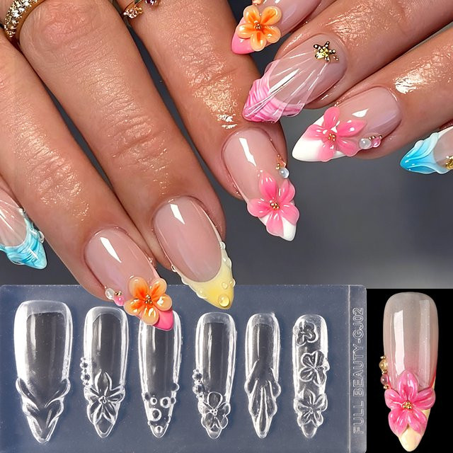 Full Beauty 3D Blumen-Nagelkunst Silikonform, Schablone für Nageldesign - Bild 1