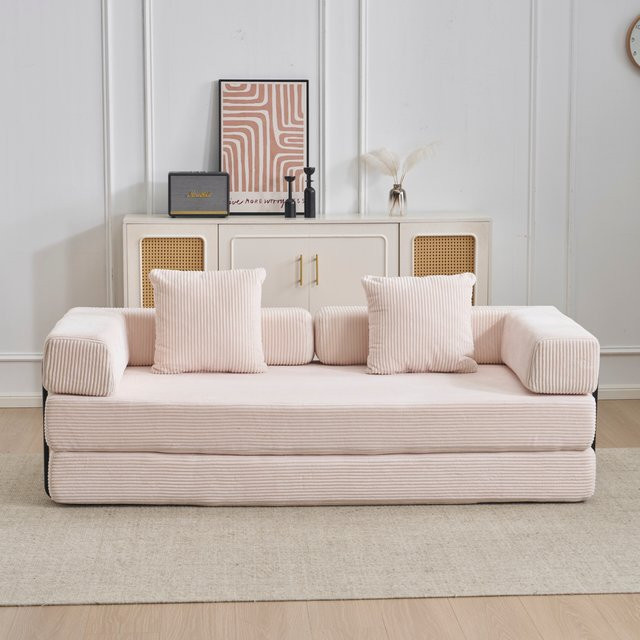 Vankel Modulares Cord-Schlafsofa in Grau, 2-in-1 Klappbare Bodencouch mit ergonomischer Unterstützung und verbreiterter Armlehne, Zweisitzer mit hochelastischem Schaumstoff für das Wohnzimmer - Bild 1