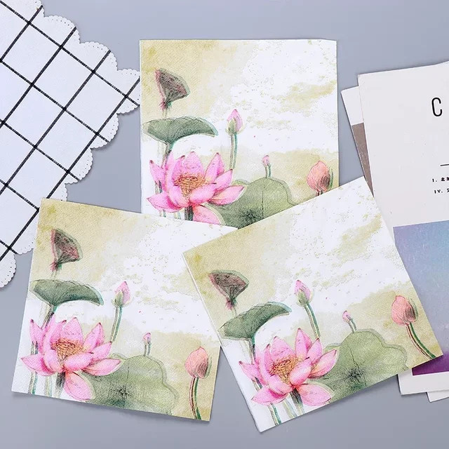 GUANYAO 20 Stück 2-lagige Papierservietten mit Lotus-Aufdruck in Mehrfarben, B/B: 33 x 33 cm - Bild 1