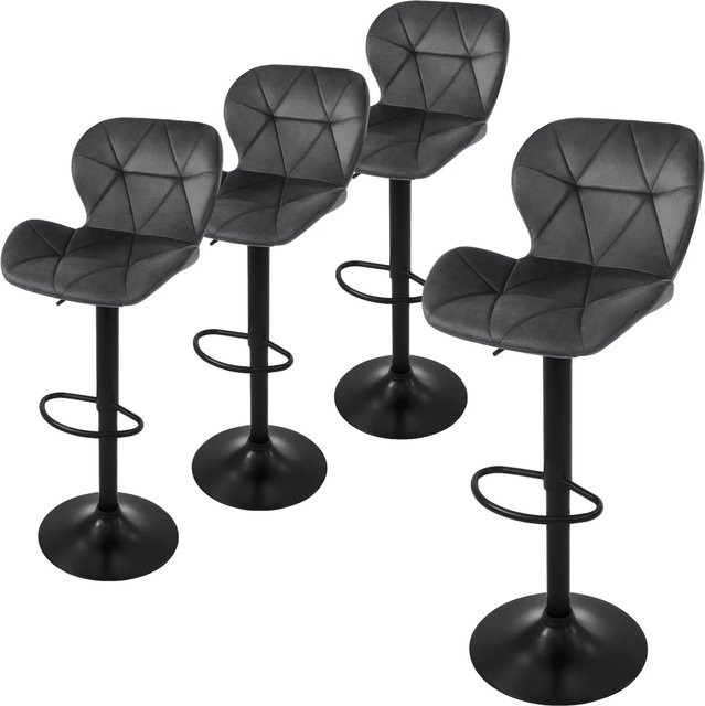 4er Set ML-Design Barhocker aus Samt in Grau mit Rautenmuster, höhenverstellbar und drehbar - Bild 2
