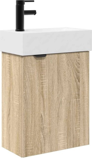 vidaXL Badezimmer Waschtischunterschrank mit Waschbecken in Sonoma-Eiche und Weiß, Wandmontage, Modernes Design - Bild 1