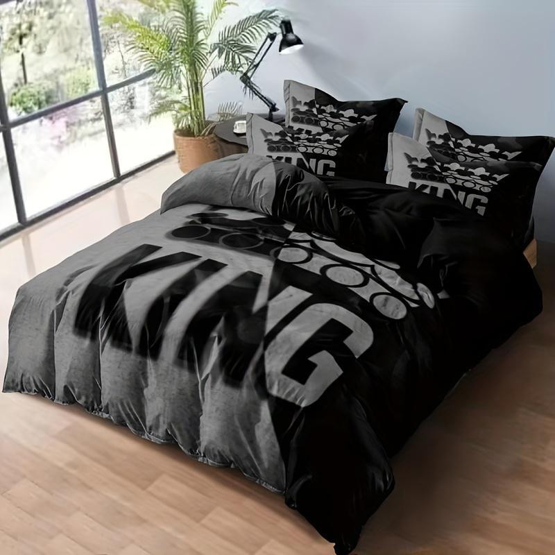 Bettwäsche-Set Binchi Outdoor Product mit King-Muster in Grau und Schwarz, Material Mikrofaser, B/H: 135 x 200 cm - Bild 3