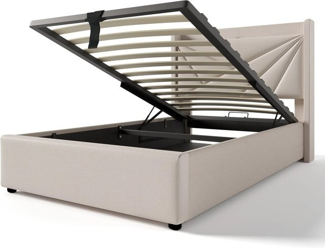 okwish Polsterbett Beige mit Stauraum und USB-C Anschluss für das Jugendzimmer B/T/H: 90 x 200 x 107 cm - Bild 1