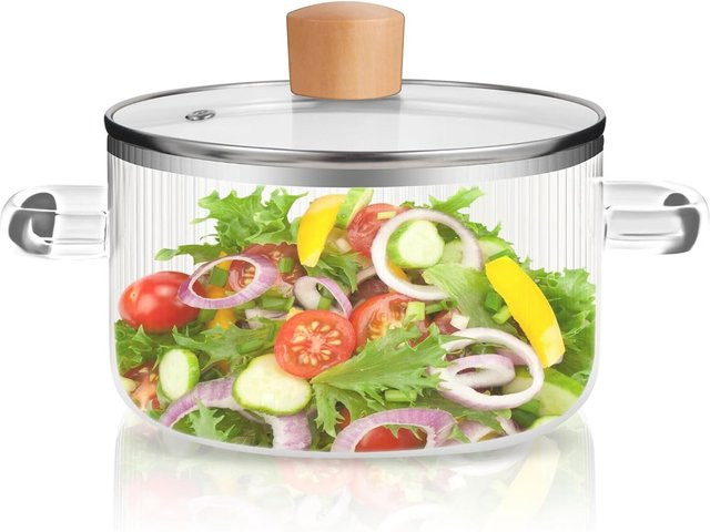 FEB.WIND Glas-Kochtopf mit Deckel, transparenter Suppentopf aus Glas mit Doppelgriffen, 1,6 l - Bild 1
