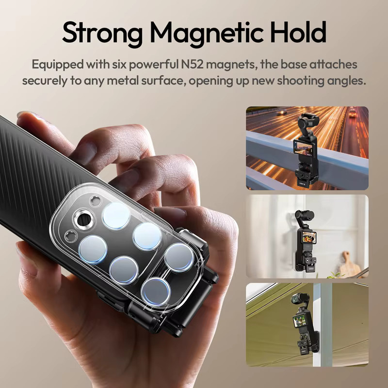 Ulanzi PK16 Schnellwechsel-Magnetfuß für DJI Pocket 3 4 4P, Magnetischer Griffadapter mit 1/4 Zoll und GoPro Anschlüssen, Schwarz - Bild 3