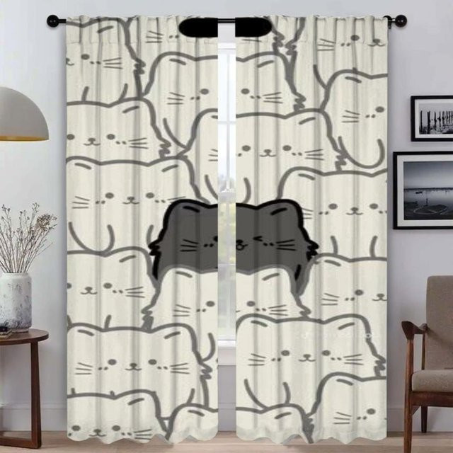 Verdunklungsvorhänge mit Cartoon-Tier-Motiv für Wohnzimmer und Küche, 2er-Set, Mehrfarbig, Breite: 50 cm, Höhe: 70 cm - Bild 1