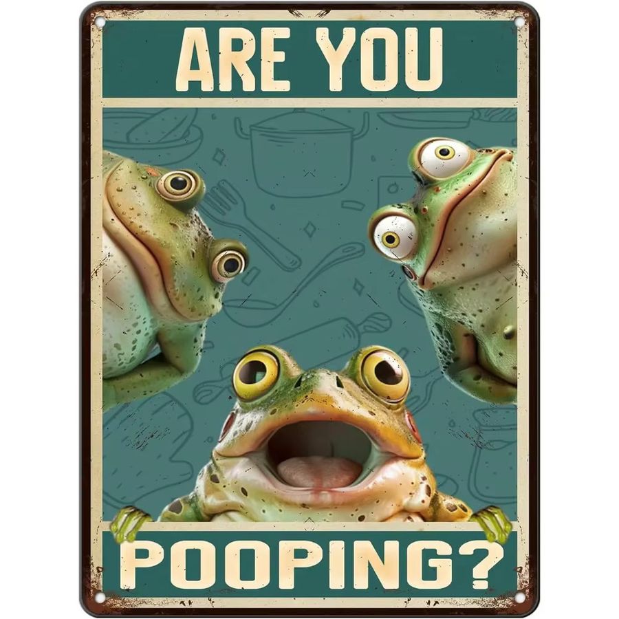 CIFBUY Lustiges Frosch-Badezimmerschild Are You Pooping Vintage-Metalldekor für die Wand, Breite: 30,5 cm, Höhe: 20,3 cm - Bild 2