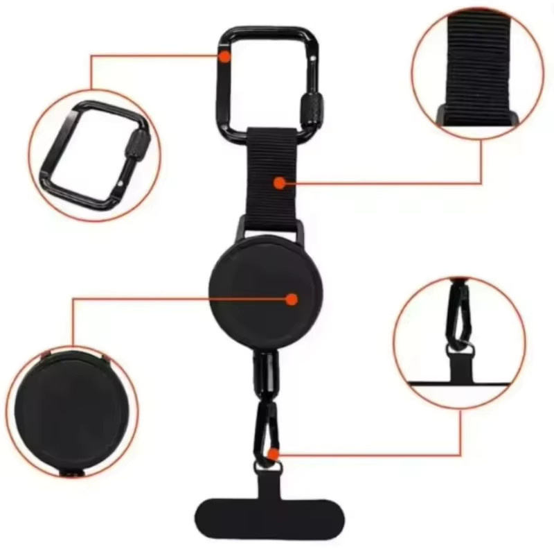 Einziehbarer Diebstahlschutz Outdoor-Handyhalter mit Sicherheitsseil und Gürtelclip in Schwarz für iPhone 17 18 - Bild 5