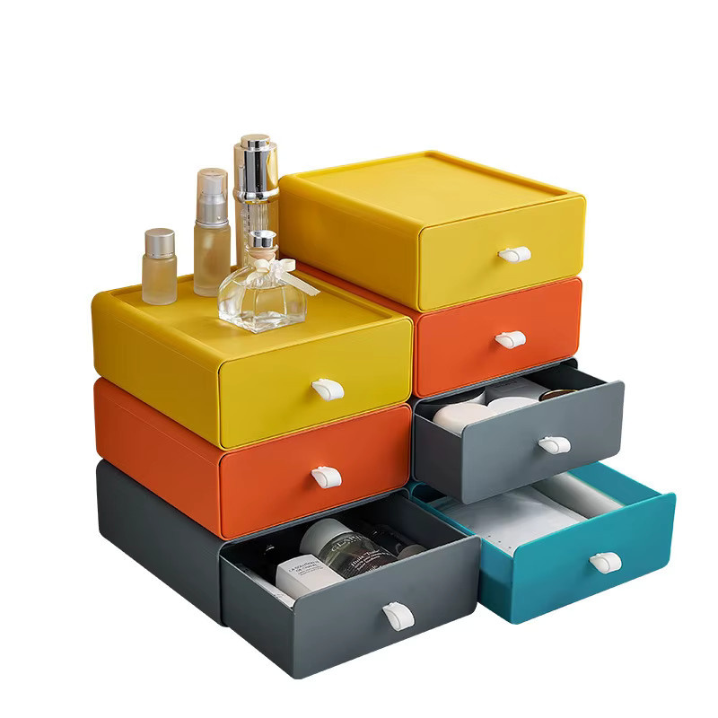Stapelbare Kunststoff-Aufbewahrungsbox für Schreibtisch und Make-up in Blau und Multicolour - Bild 3