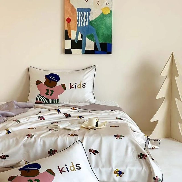 Kühlende Sommerdecke aus Lyocell-Fasern für Kinder und Erwachsene, Cartoon-Design, Farbe: Weiß, B/T: 180 x 220 cm - Bild 1