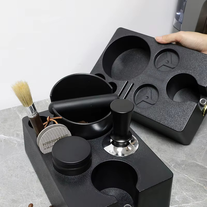 Kaffee Station Tamper Halter und Espresso Siebträger Rack mit Klopfbox von kisshome in Schwarz aus Metall für DeLonghi und Breville Barista Zubehör (51mm, 54mm, 58mm) - Bild 6