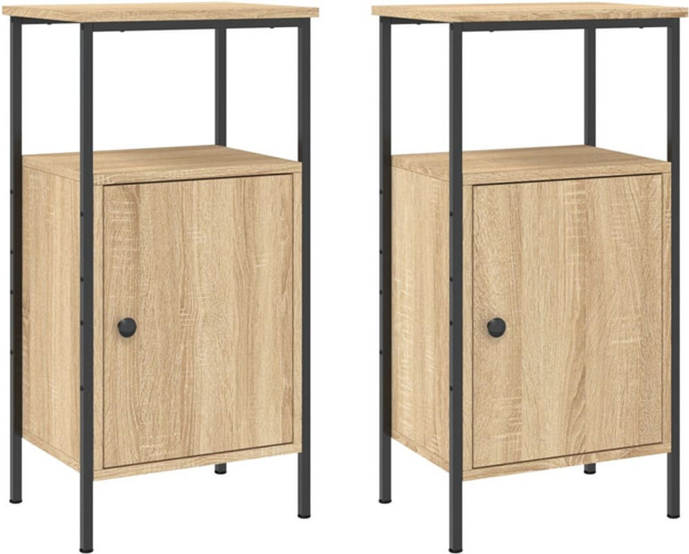 Set aus 2 Nachttischen von vidaxl in Sonoma-Eiche Natur im Industrial-Design aus Holzwerkstoff und Metall, B/T/H: 41 x 31 x 80 cm - Bild 1