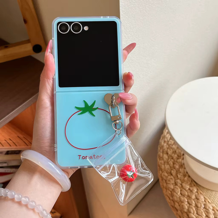 Handgezeichnete Handyhülle mit blauem Tomatenmuster und Anhänger für Samsung Galaxy Z Flip 7 6 5 4 3 - Bild 2