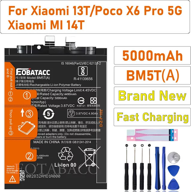 EOTABACC Ersatzakku BM5T(A) für Xiaomi 13T, Poco X6 Pro 5G und Xiaomi 14T inklusive Werkzeug, Schwarz - Bild 1