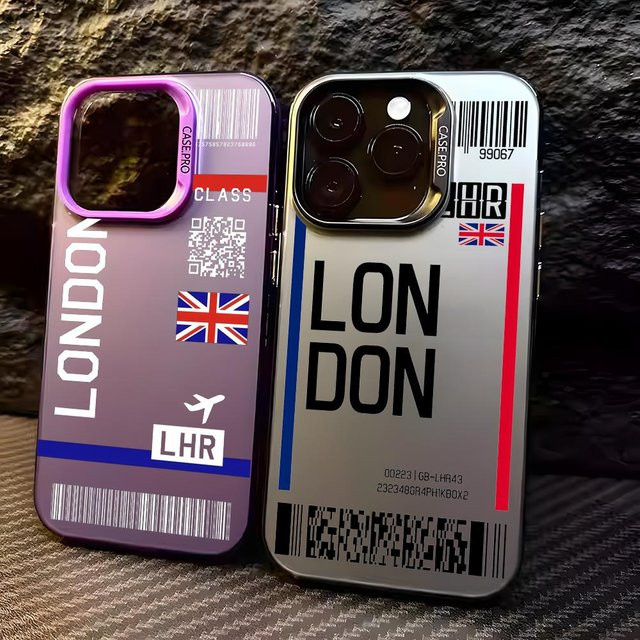 Designer Handyhülle Flugticket Großbritannien für Apple iPhone 17 16 15 14 13 12 11 Pro Max Matt Laser Aurora Funda - Bild 1