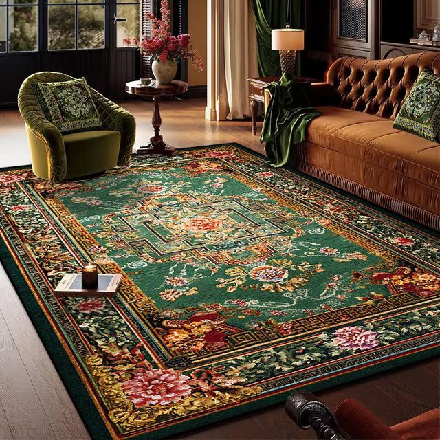 Retro Böhmischer Persischer Teppich in Grün, weich und rutschfest, waschbar, B/T: 140 x 200 cm - Bild 1