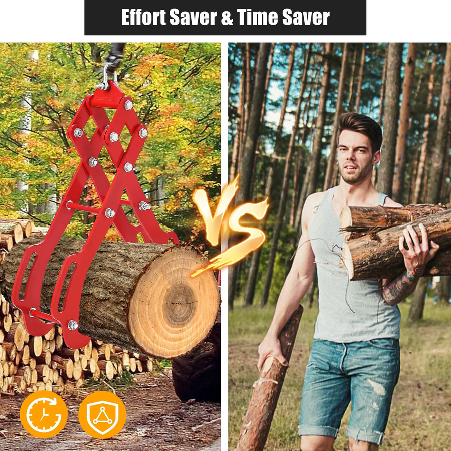 Robuste Hebezange für Holzscheite aus Stahl in Rot, Holzgreifer und Stammheber mit 4 Klauen, Höhe: 71 cm - Bild 2