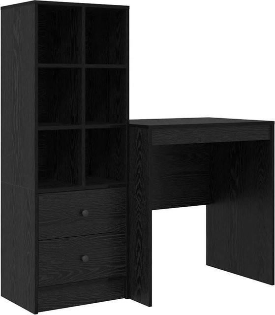 vidaXL Schreibtisch und Hochboard Set in Schwarz und Eichen-Optik, 2-teiliges Büro-Set aus Holzwerkstoff - Bild 1