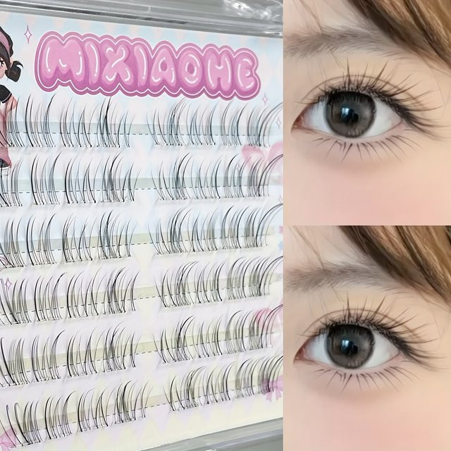 Mixiaohe Fuchs-Wimpern, 48 Cluster, D-Curl, Selbstklebend, Natürlich - Bild 1