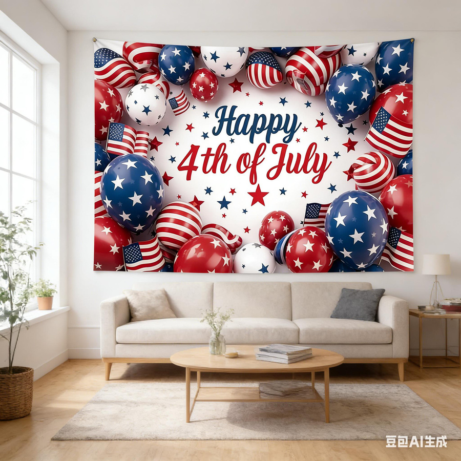 Patriotischer 4. Juli Wandteppich von JMG Household Supplies mit USA-Flagge und Ballon Motiv, Polyester, Mehrfarbig, Breite: 60 cm, Höhe: 40 cm - Bild 2
