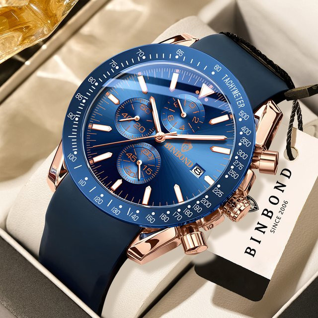 BINBOND Chronograph, Automatik, Datum, Leder, Blau, Herren - Bild 1