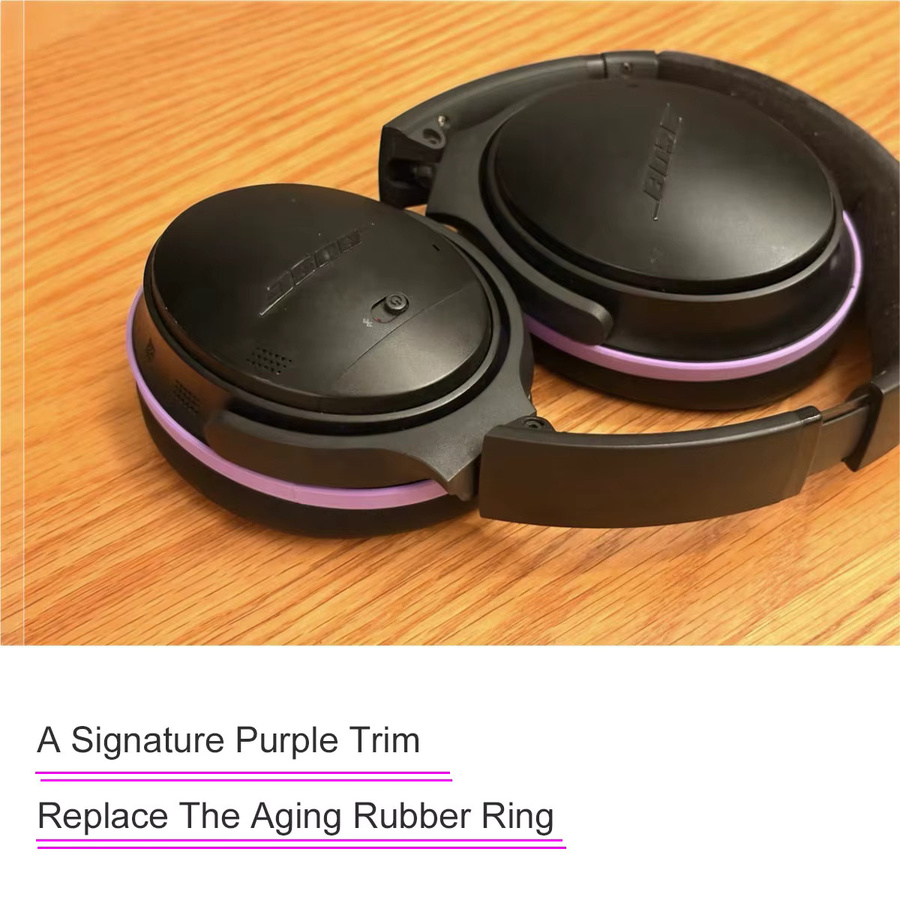 Dekoratives Gehäusebesatz Set für Bose QC35 Kopfhörer mit Kunststoffschalenkante und 0-Ring in Grau und Lila - Bild 2