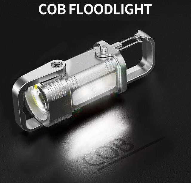 ESMARTER Mini LED Schlüsselbund Taschenlampe in Silber für Camping und Notfall mit COB-Licht und Clip - Bild 1