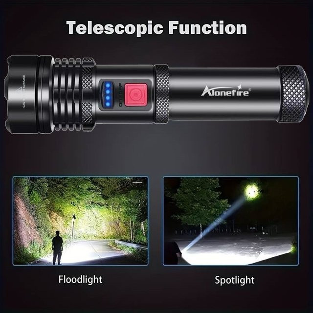 Alonefire USB wiederaufladbare Taschenlampe mit Hochleistungs-Zoom in Schwarz - Bild 1